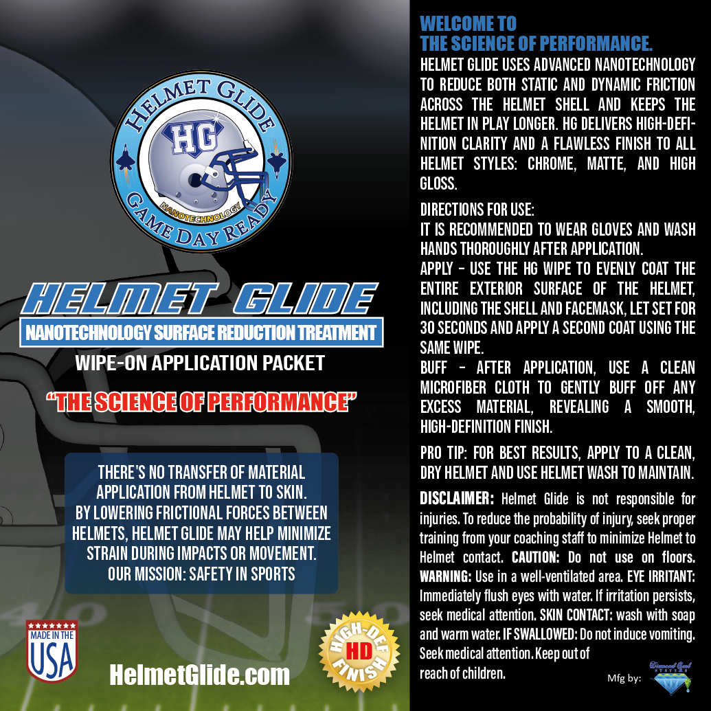 Helmet Glide Wipe Packet - Treats 1-3 Helmets "The Glide"